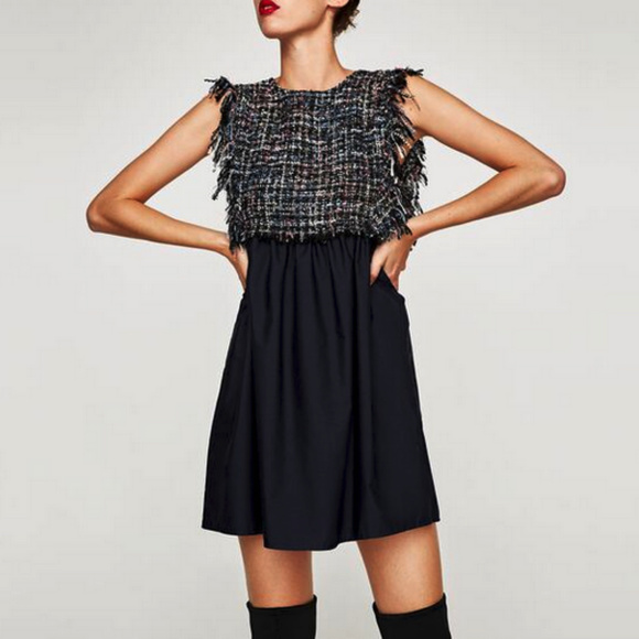 Zara Contrasting Tweed Dress size M - Picture 3 of 8
